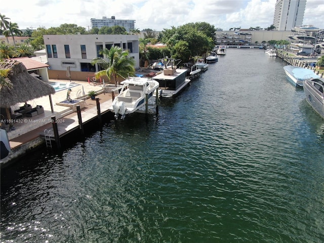 view of dock with a water view