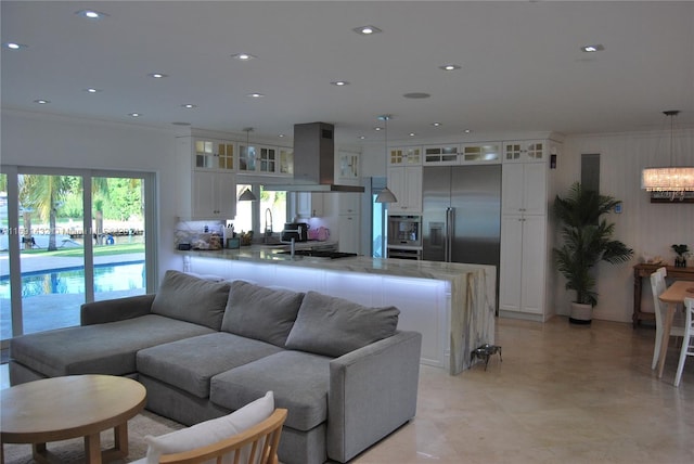 living room featuring sink