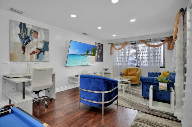 living room with dark wood-type flooring