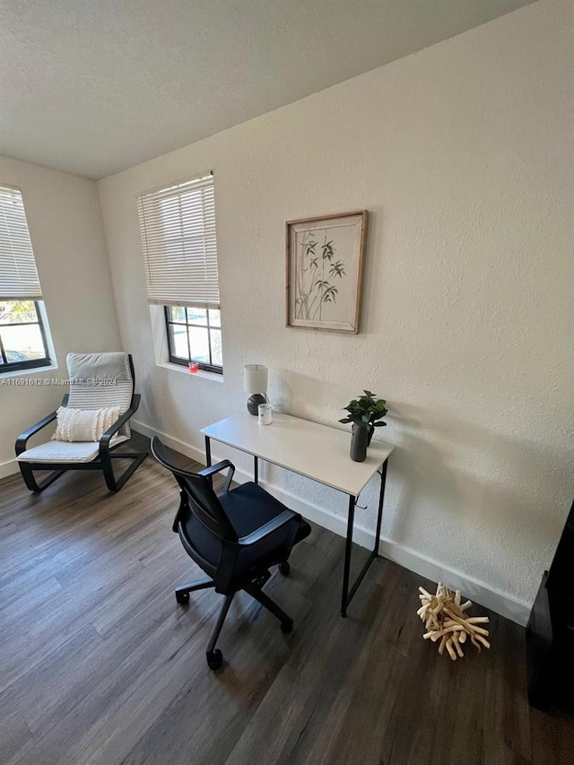 office space with a wealth of natural light and hardwood / wood-style flooring