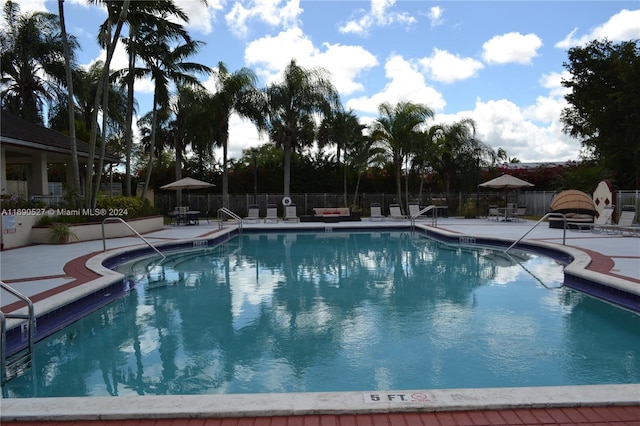 view of pool featuring a patio