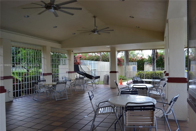 view of patio featuring ceiling fan