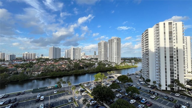 exterior space with a water view