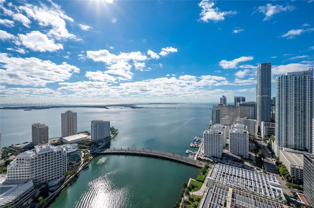 bird's eye view featuring a water view