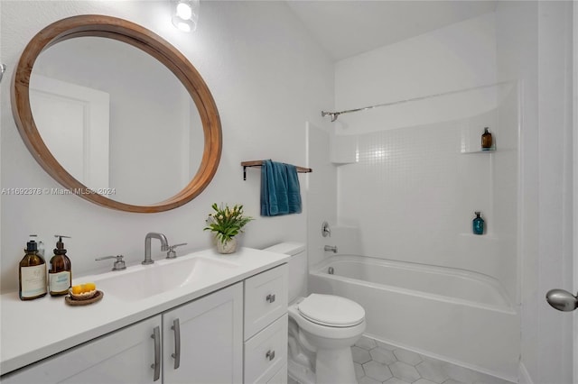 full bathroom with vanity, tile patterned floors, tub / shower combination, and toilet