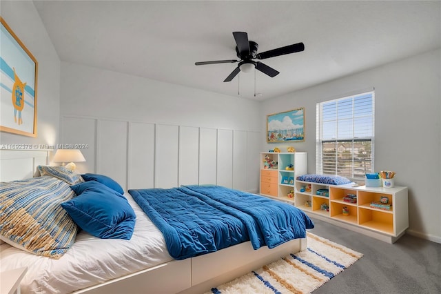 bedroom featuring carpet flooring and ceiling fan