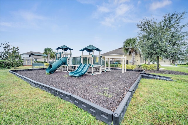 view of jungle gym with a yard