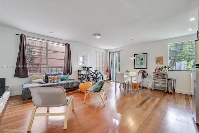 living room featuring light wood-type flooring