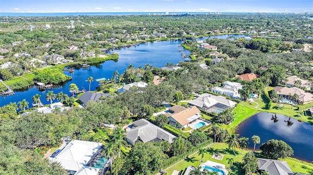 aerial view with a water view