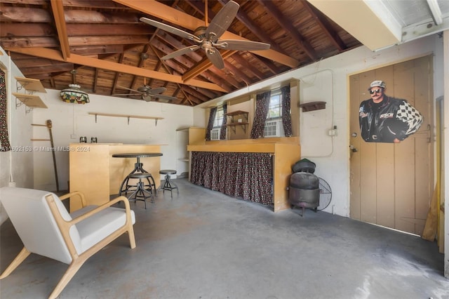 garage featuring ceiling fan