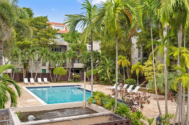 view of pool featuring a patio