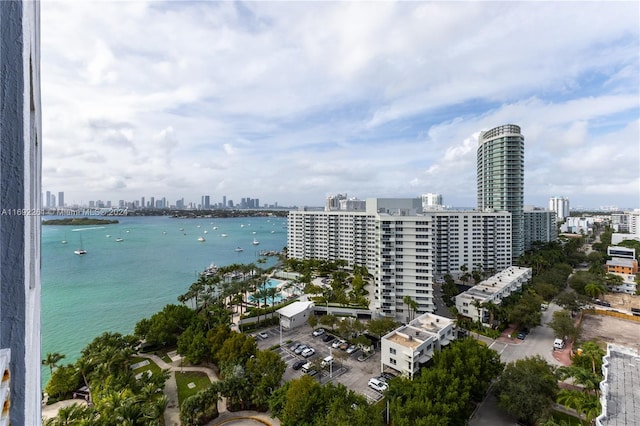 aerial view with a water view