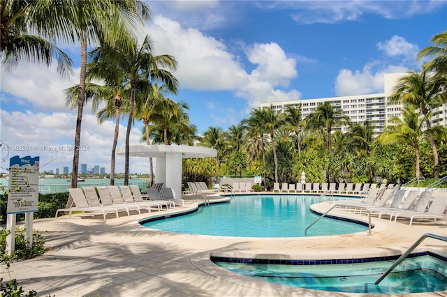 view of pool featuring a patio