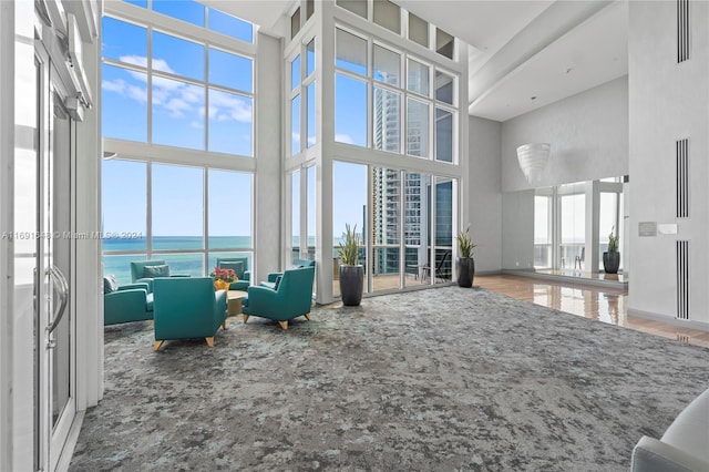 18101 Collins Ave Unit 1502, Sunny Isles Beach, FL 33160 - common area with a high ceiling and a water view