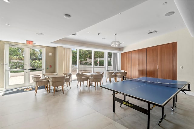 game room featuring french doors