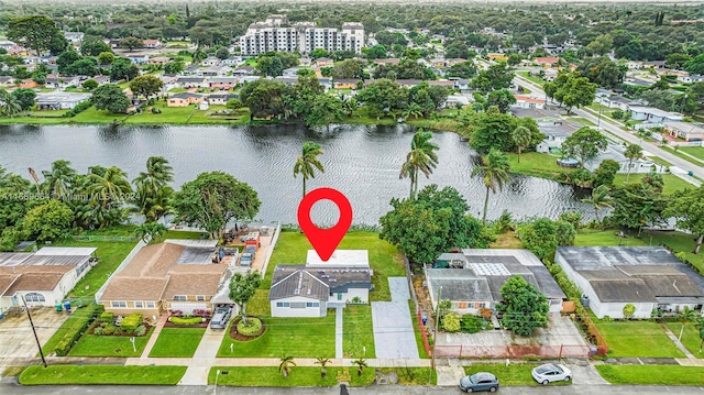 drone / aerial view featuring a water view