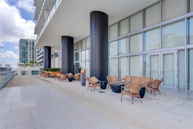 exterior space featuring an outdoor hangout area