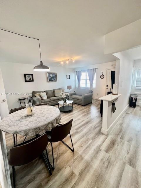 dining area with light hardwood / wood-style floors