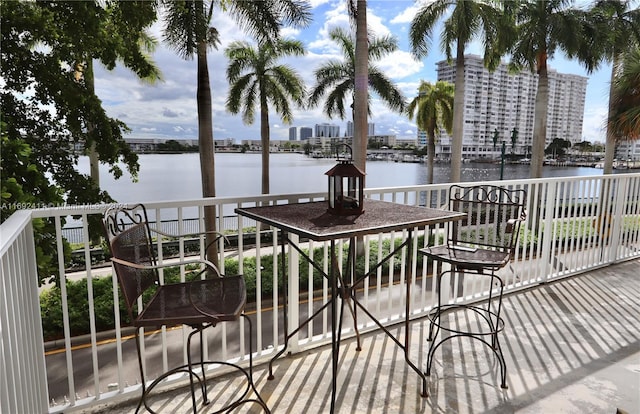 deck with a water view