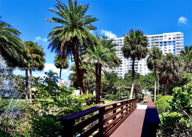 view of community with a water view