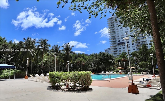 view of swimming pool with a patio