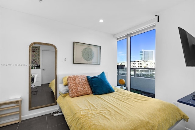 tiled bedroom with access to exterior