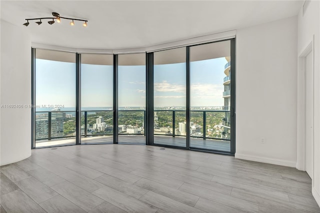 unfurnished room with expansive windows, light hardwood / wood-style floors, and a healthy amount of sunlight