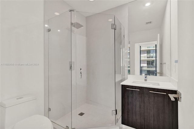 45 SW 9th St Unit 4306, Miami, FL 33130 - full bath featuring vanity, a shower stall, toilet, and recessed lighting
