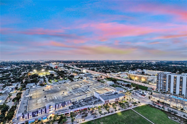 view of aerial view at dusk