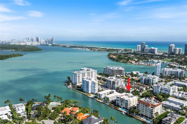 bird's eye view featuring a water view