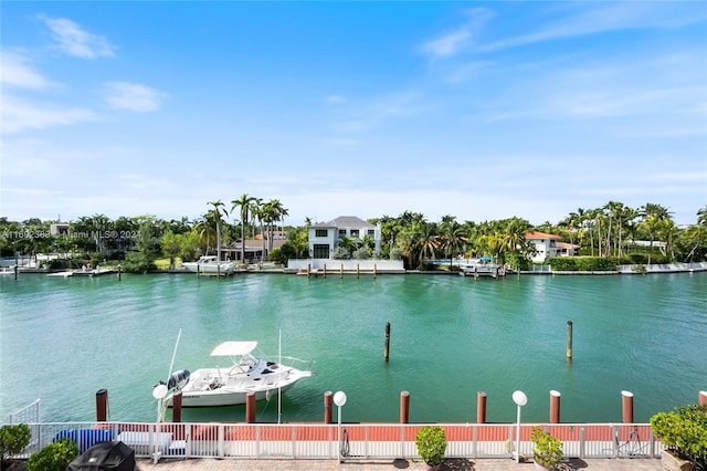 property view of water featuring a dock