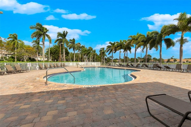 view of swimming pool with a patio area