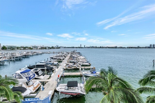 view of dock with a water view