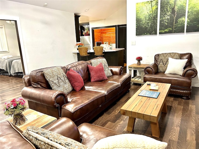 living room featuring dark hardwood / wood-style floors