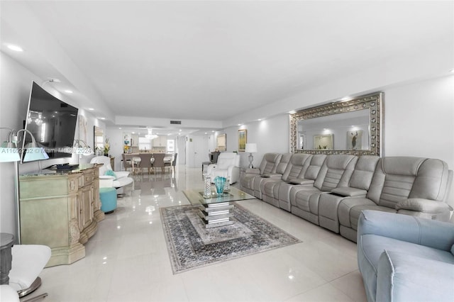 living room featuring light tile patterned floors