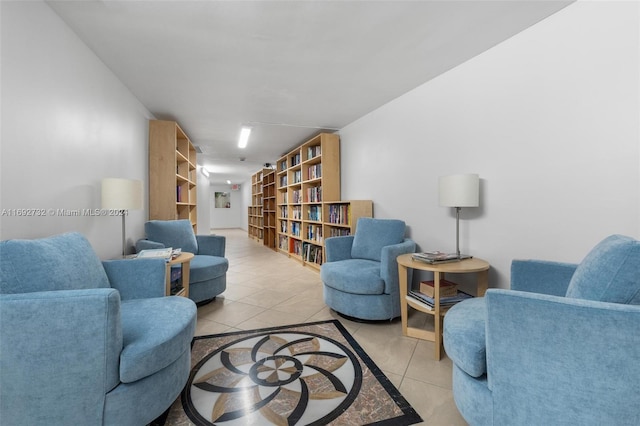 living room featuring light tile patterned flooring