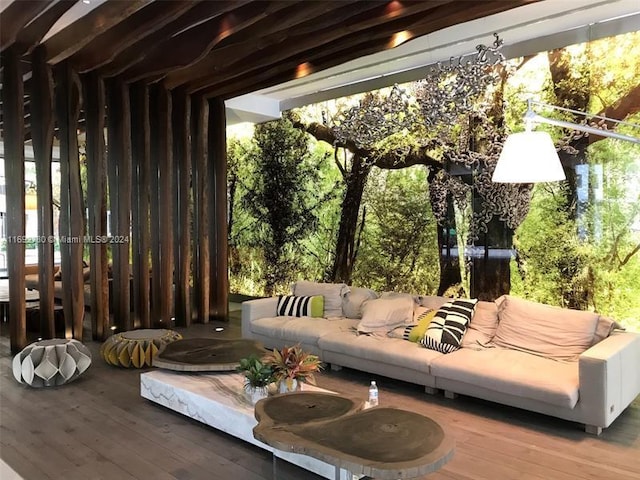 view of patio / terrace with a wooden deck and an outdoor living space