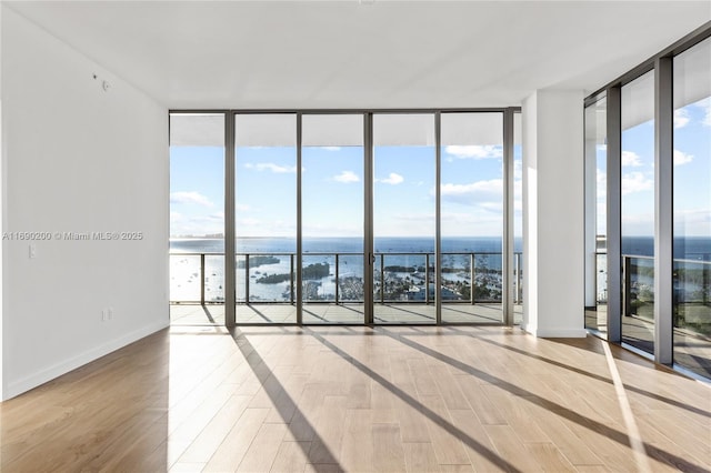 spare room with wood finished floors, baseboards, and expansive windows