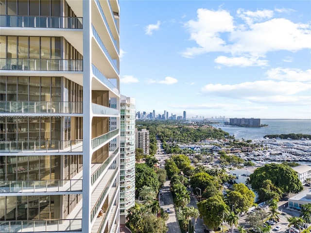 exterior space with a water view