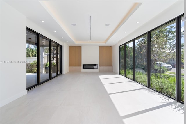 unfurnished living room featuring a raised ceiling