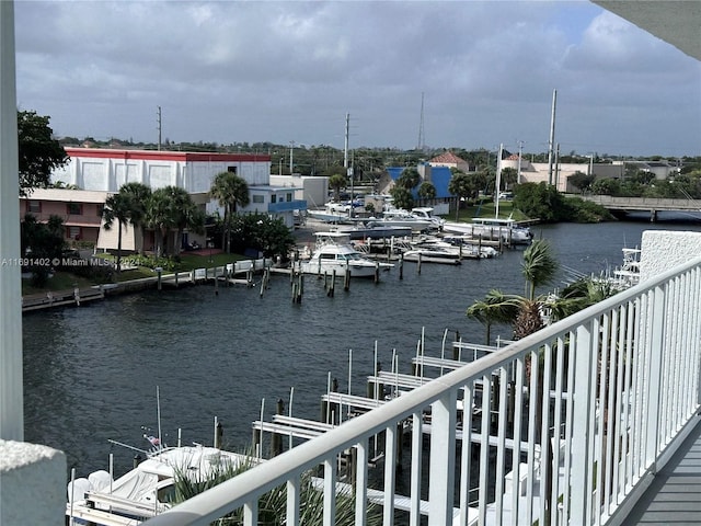 water view featuring a dock