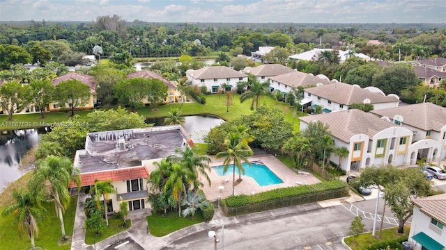 aerial view featuring a water view