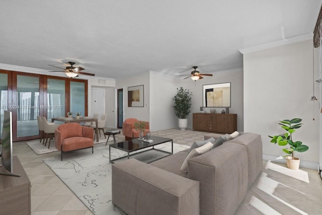 5005 Collins Ave Unit 615, Miami Beach, FL 33140 - living area featuring ceiling fan and ornamental molding