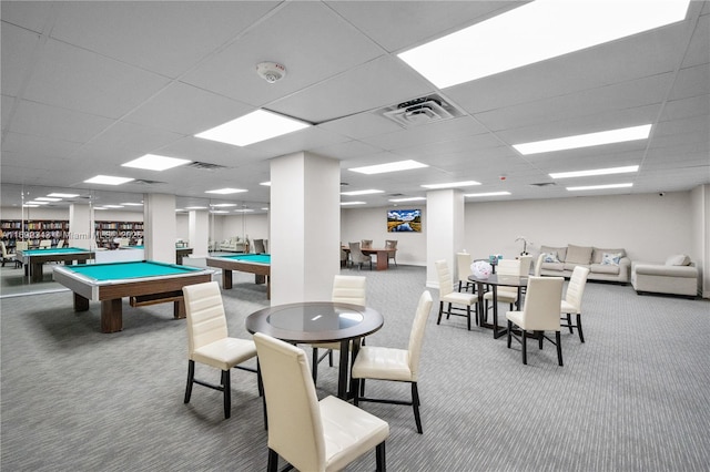 5005 Collins Ave Unit 615, Miami Beach, FL 33140 - rec room featuring carpet floors, billiards table, and a paneled ceiling