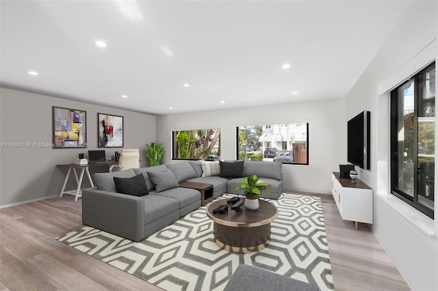 living room featuring plenty of natural light and light wood-type flooring