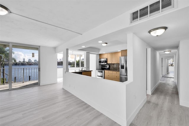 16570 NE 26th Ave Unit 2A, North Miami Beach, FL 33160 - kitchen with appliances with stainless steel finishes, light wood finished floors, baseboards, a sink, and tasteful backsplash