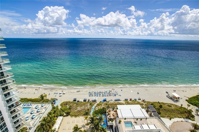 aerial view with a view of the beach and a water view