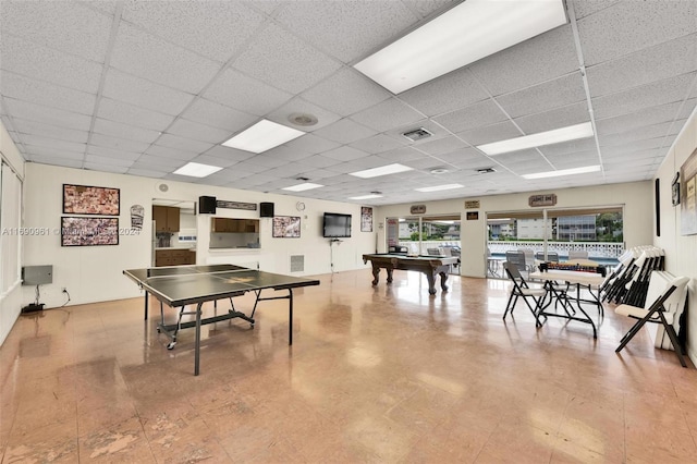 rec room with a drop ceiling and pool table