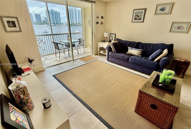 living room with light tile patterned floors