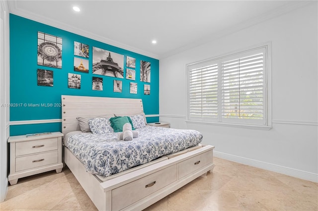 bedroom with ornamental molding